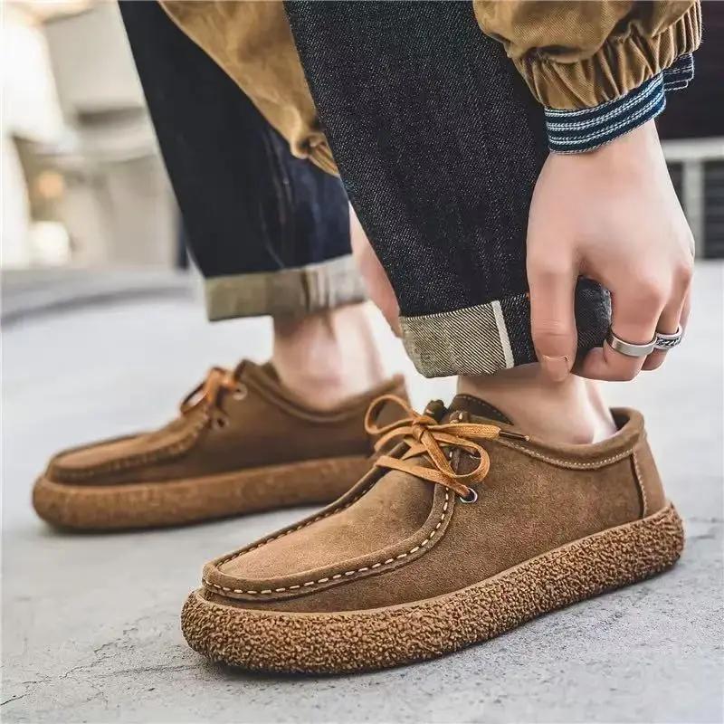 Retro Casual Men Shoes Luxury Suede Leather Loafers Men Sneakers Comfor Soft Sole Driving Shoes Men Walking Shoes
