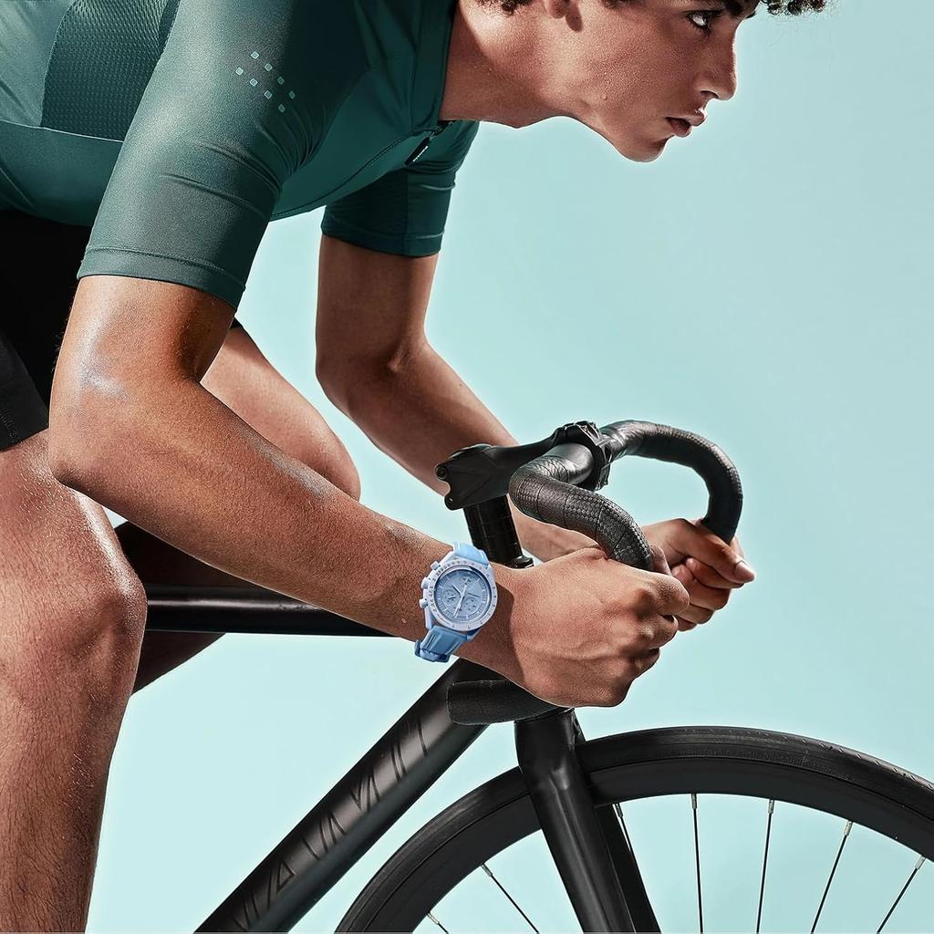 Jumpsunfun 20mm Watch Band for Swatch X OMEGA Speedmaster Silicone Watch Strap with Quick Release Replacement Light Blue with White Lines MoonSwatch,