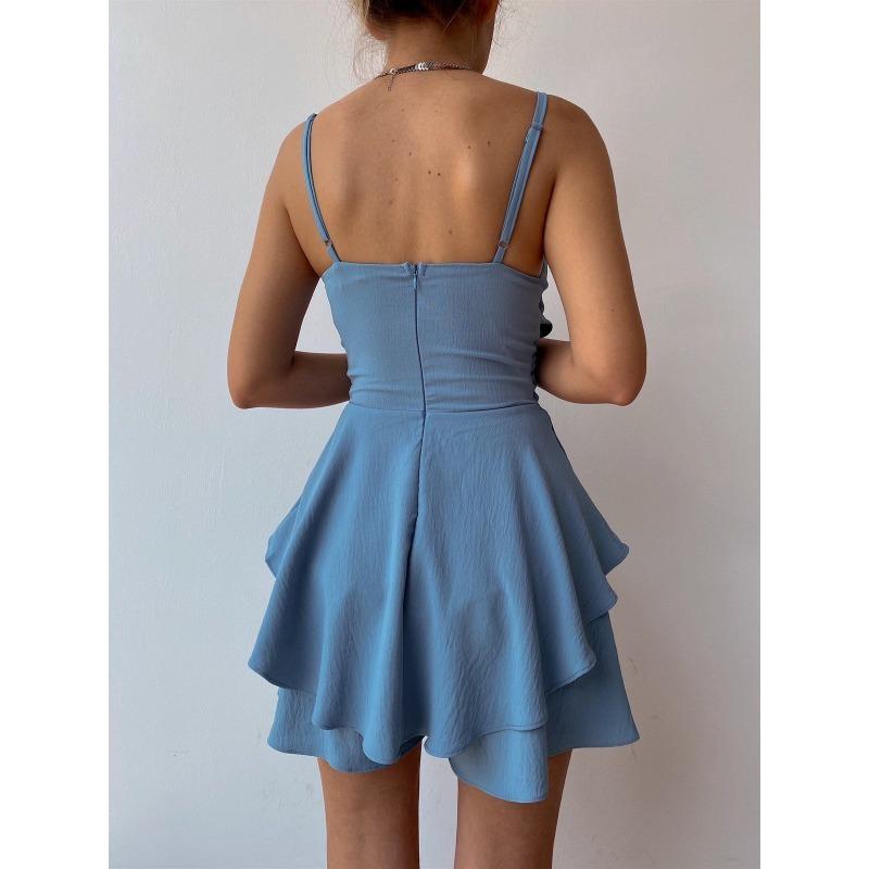 Women's Short Dress Summer New Elegant Solid Color Waist Cinched Irregular Women's Sexy Evening Dress Fashion Backless Female Suspender Dresses New