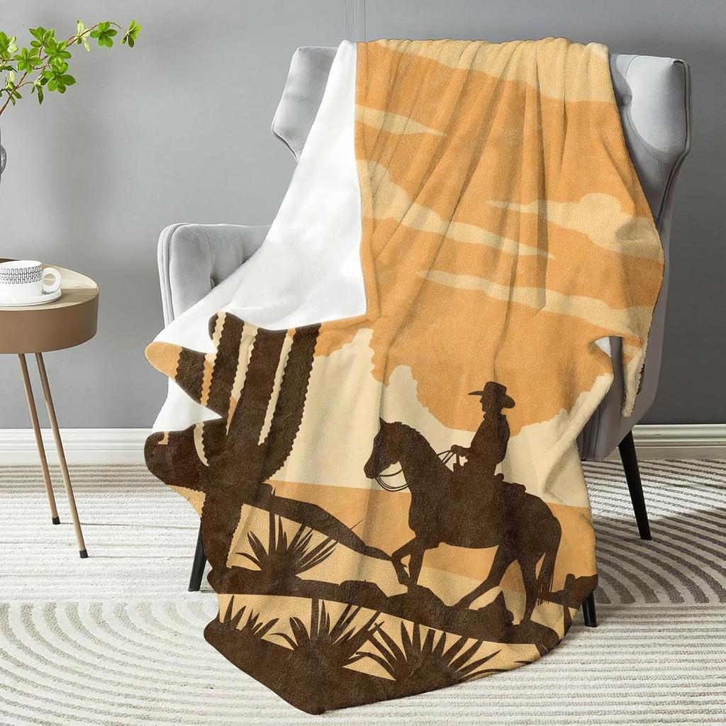 Western Cactus Blanket - Soft Plush Flannel, Comfy&Lightweight for All Seasons, Warm and Fuzzy, Anti-Pilling Throw Blanket for C