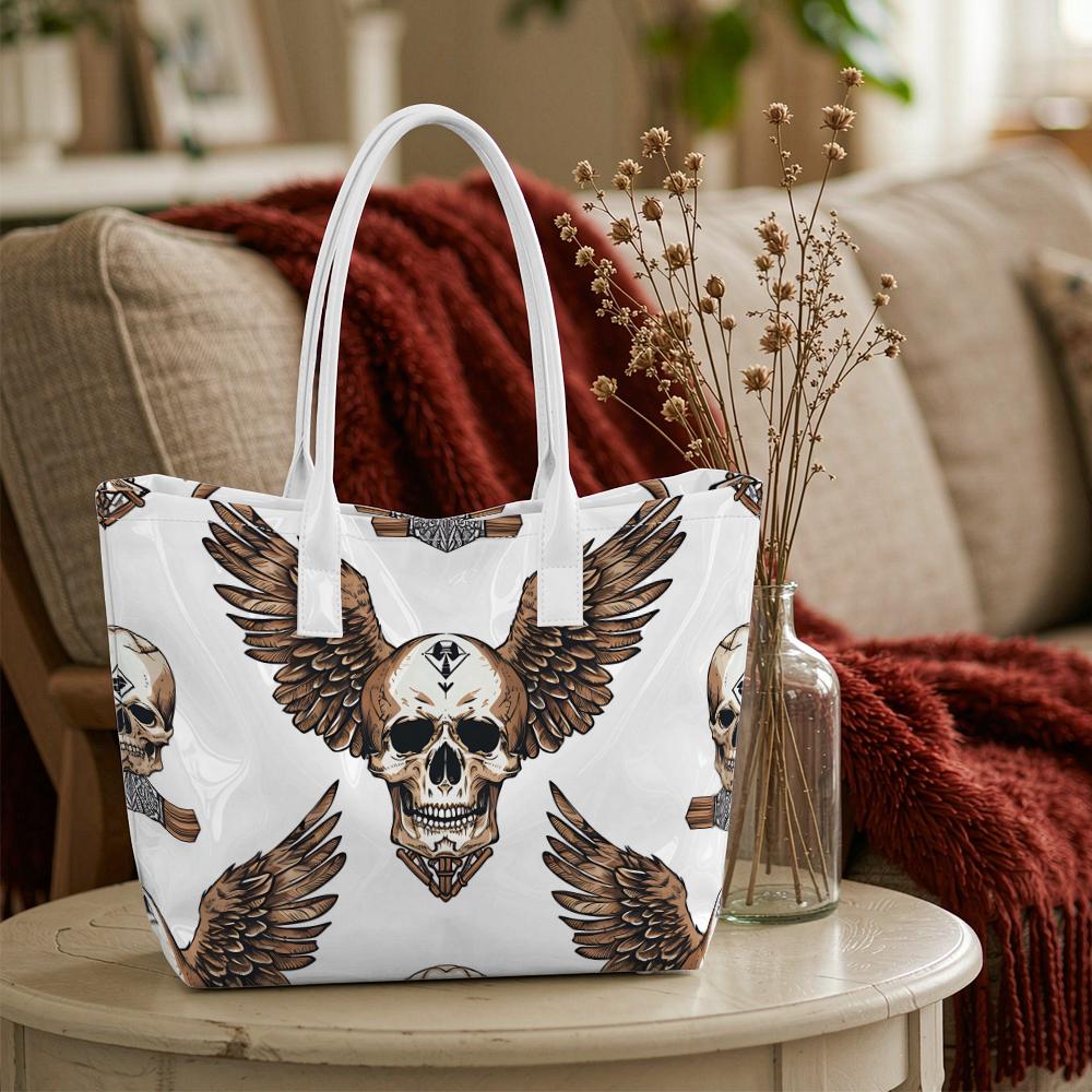 Skull Wing Pattern Tote Bag Stylish Casual Shoulder Handbag For Daily Use