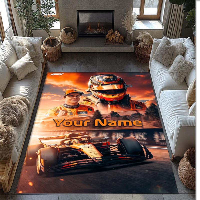 Lando Norris Crystal Velvet Rug, Custom Name Text Personalized Non‑Slip Floor Mat for Home Decor Gift