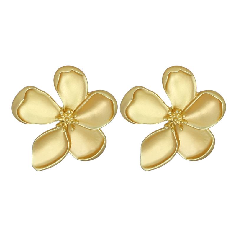 Gold Color Matte Texture Metal Flower Retro Earrings For Women Girls  Party Jewelry Gifts