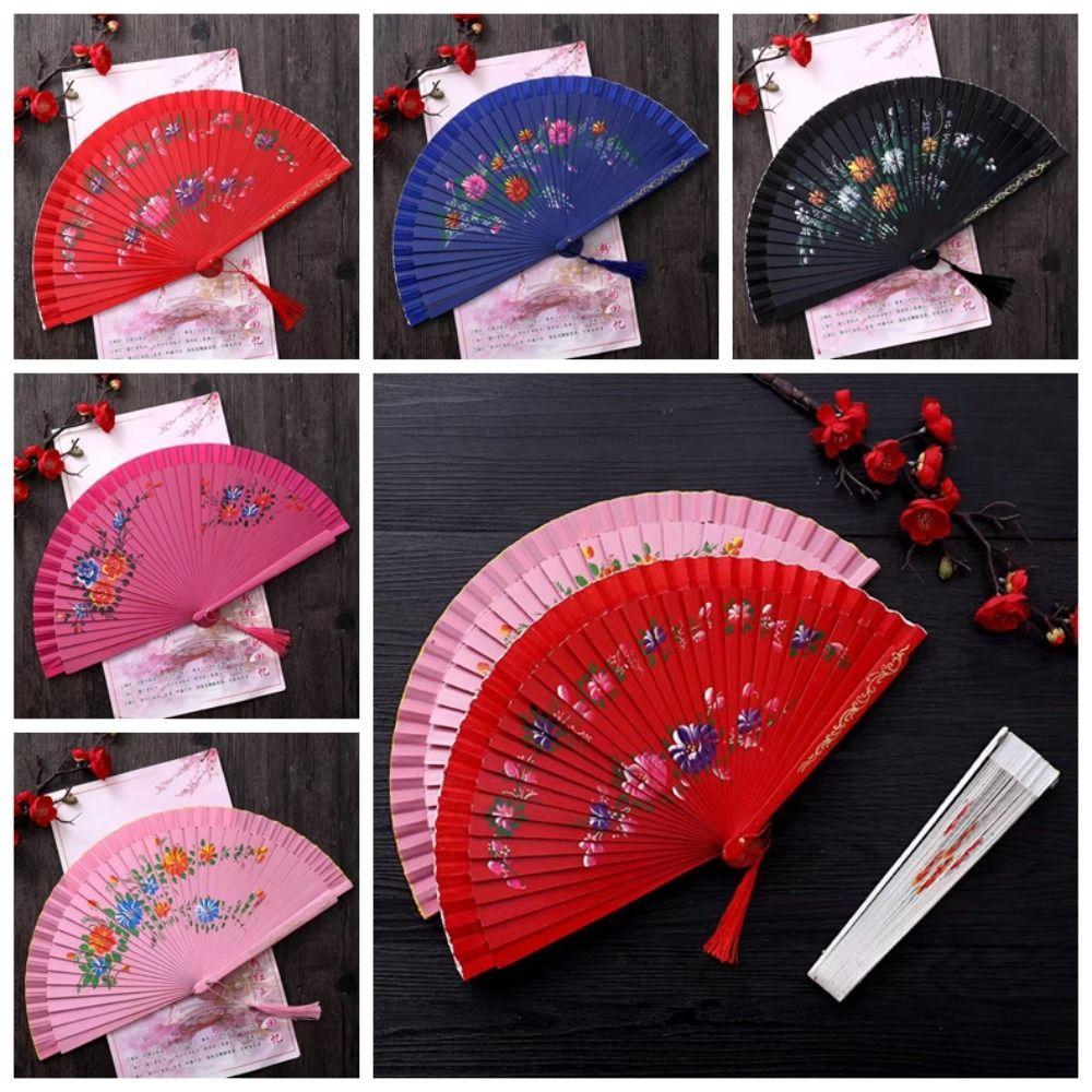 Wooden Dance Fan Double Sided Hand Painted Fan Elegant Folding Fan Performances