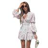 2024 Summer Sweet Print Waist-Cinching Long-Sleeve Lace Dress for Women