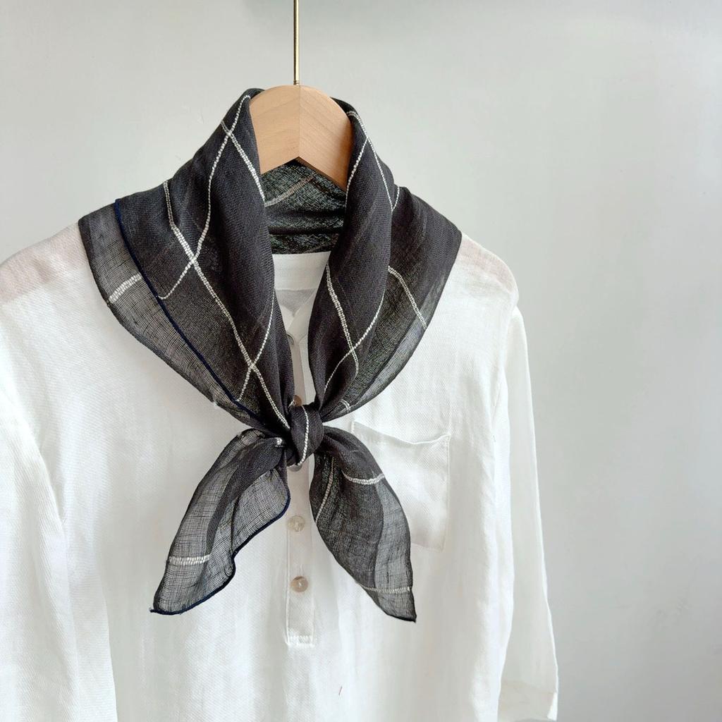 Retro Small Plaid Linen Square Scarf Literary And Versatile Women'S Summer Neck Protection Small Silk Scarf Scarf Accessories