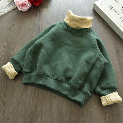 Kids Girl Pullover Sweatshirt Paneled Knitted Turtleneck Hoodie Baby Padded Sweater 3-7 Years Warm Girls Clothes