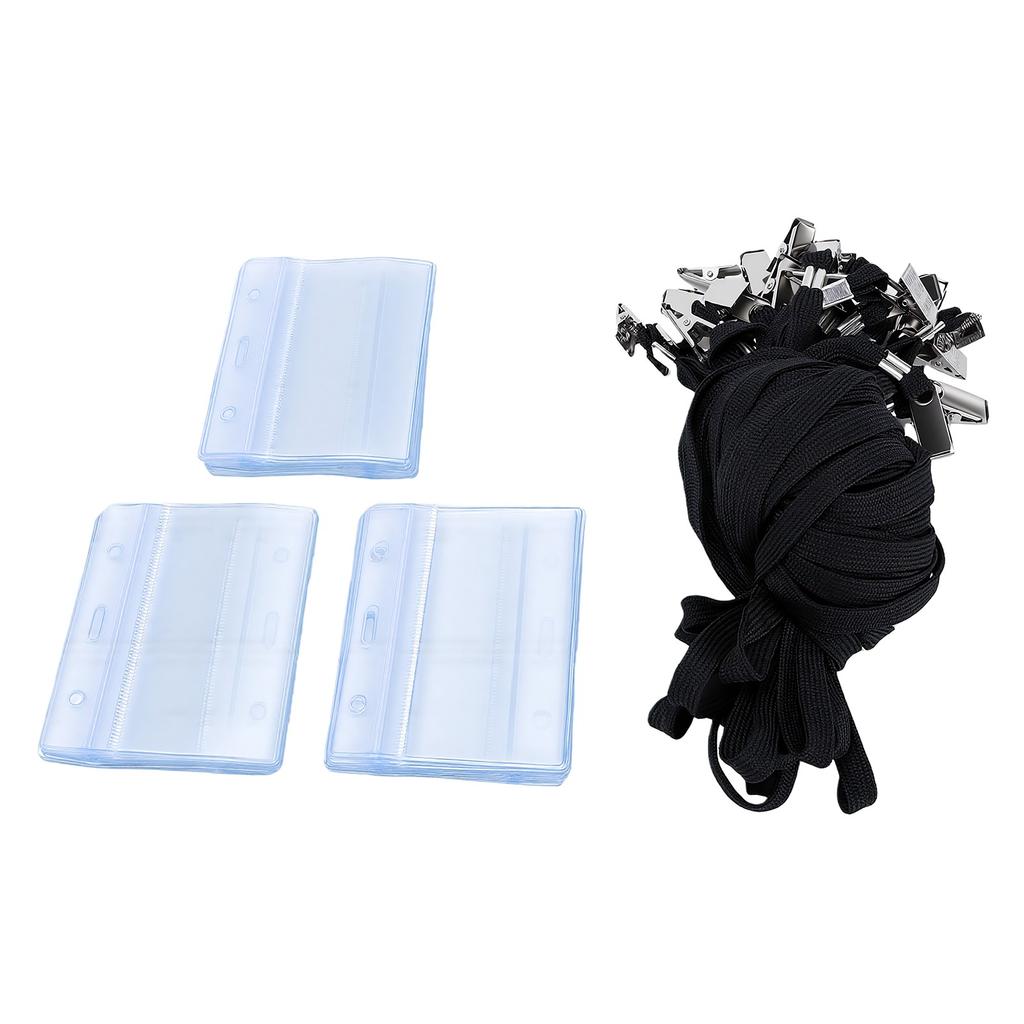 30PCS ID Badge Holder with Clip Lanyards Water Proof Transparent Horizontal Name Badge Holder for Work Office School