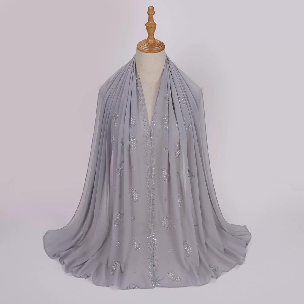 Diamond Pearl Chiffon Hijabs For Women Muslim Fashion Long Shawl Head Wrap For Women Turbans For Women Ramadan Turban Femme