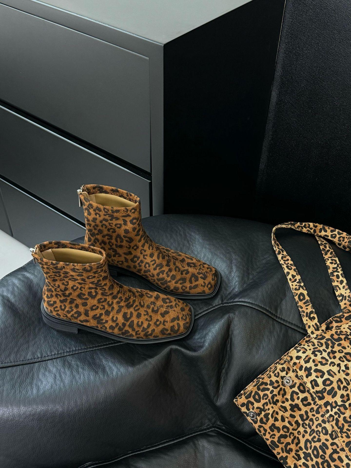 

New spot Korean retro round head women s boots suede versatile thick heel heightened thin short boots women s shoes new autumn and winter 40 цветной печати леопарда