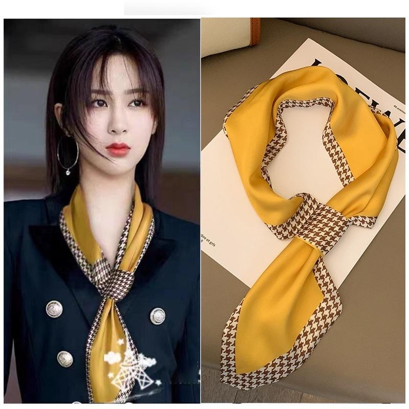 

2025 Neckerchief Female Luxury Square Scarf for Women Silk Shawl Satin Hijab Fashion Wraps Hair Bands Ribbon Headband Bandana 70X70cm