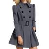 European and American Slim Fit Ruffle Wool Trench Coat with Belt Buckle - Women's Autumn and Winter Style