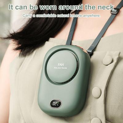 Portable Hanging Neck Fan Digital Display Strong Airflow Low Noise USB Rechargeable Bladeless Mini Cooling Fan