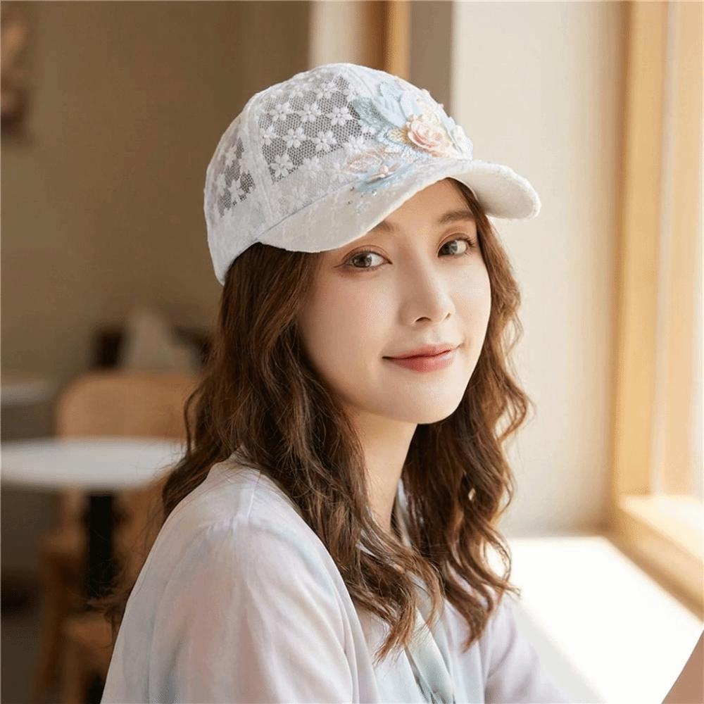 New Summer Lace Baseball Cap Embroidered Flowers Mesh Duck Tongue Hat Breathable Sunscreen Sunshade Hat for Women Girls