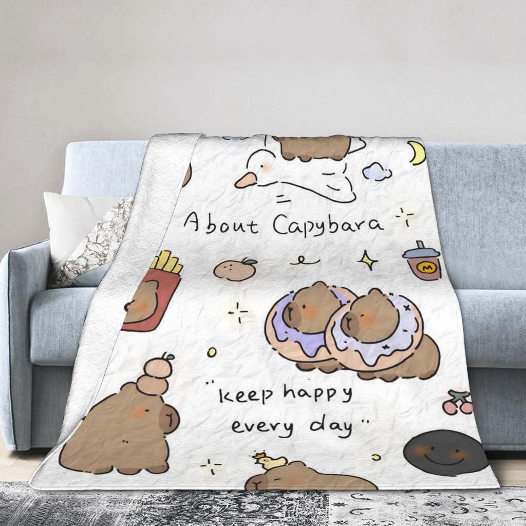 Soft Blanket Children Camping Capybara Throw Blanket Flannel Bedspread For Living Room Graphic Sofa Bed Cover