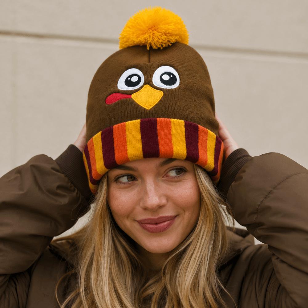 Acrylic Knitted Beanie Hat Warm Embroidered Beanies Funny Funny Turkey Hat Themed Party