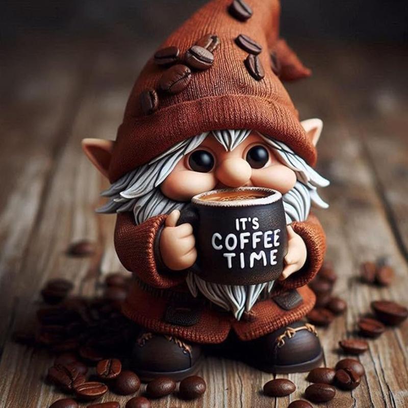 Miniature Gnomes Sculpture Holding Coffee Mug Resin Materials Ornament Home Decoration Or Friendship Gift