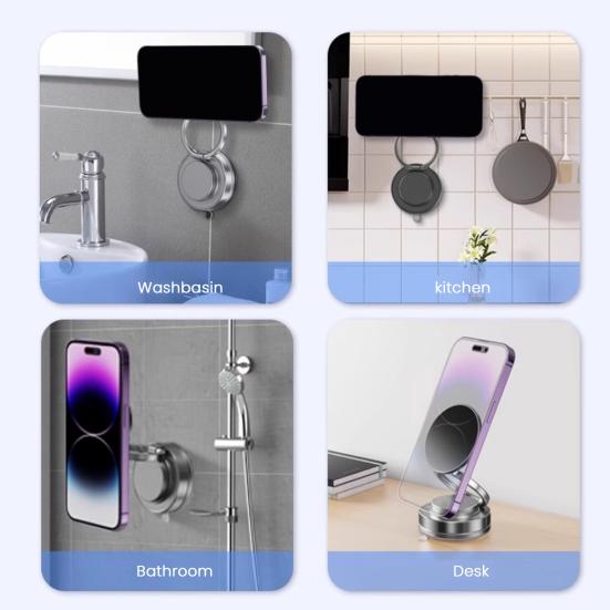 Magnetic Phone Holder Vacuum Suction Stand for Car Gym Kitchen Rotating Foldable Magnetic Holder for Navigation Streaming