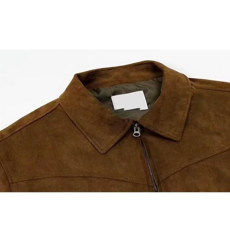 Mens Vintage High Street Suede Jacket Loose Fit Casual Flight Coat Teens