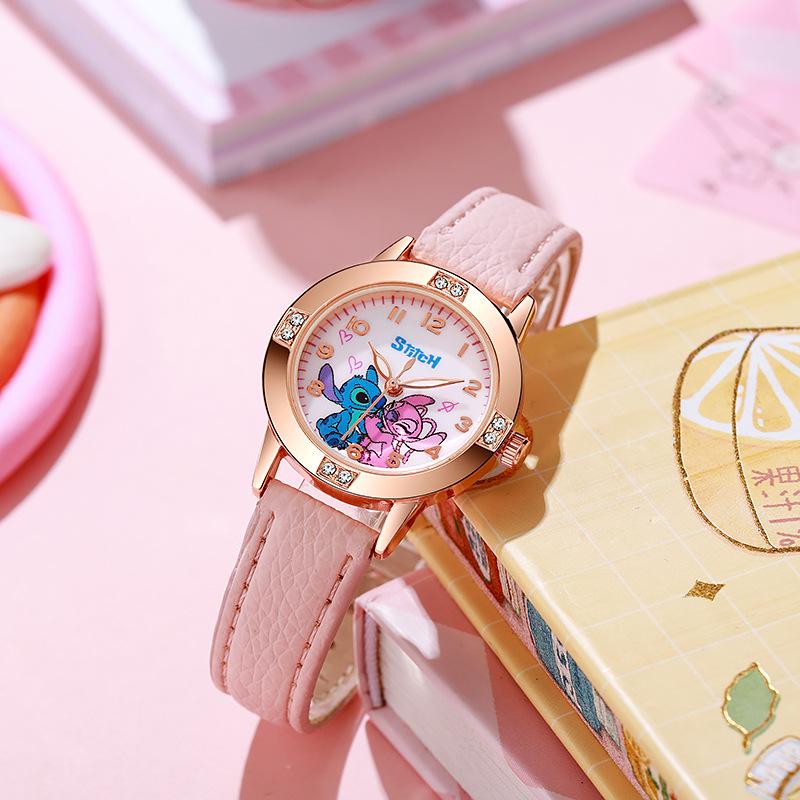 Rose Gold Diamond Leather Watch for Female Students, Perfect Exam Timepiece for Middle School Girls