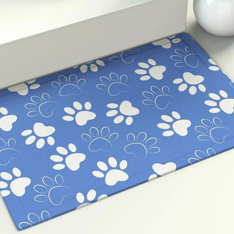 Dog Paw Footprint Black and White Color Printed Floor Mat Bathroom Non-slip Absorbent Porch Door Home Decoration