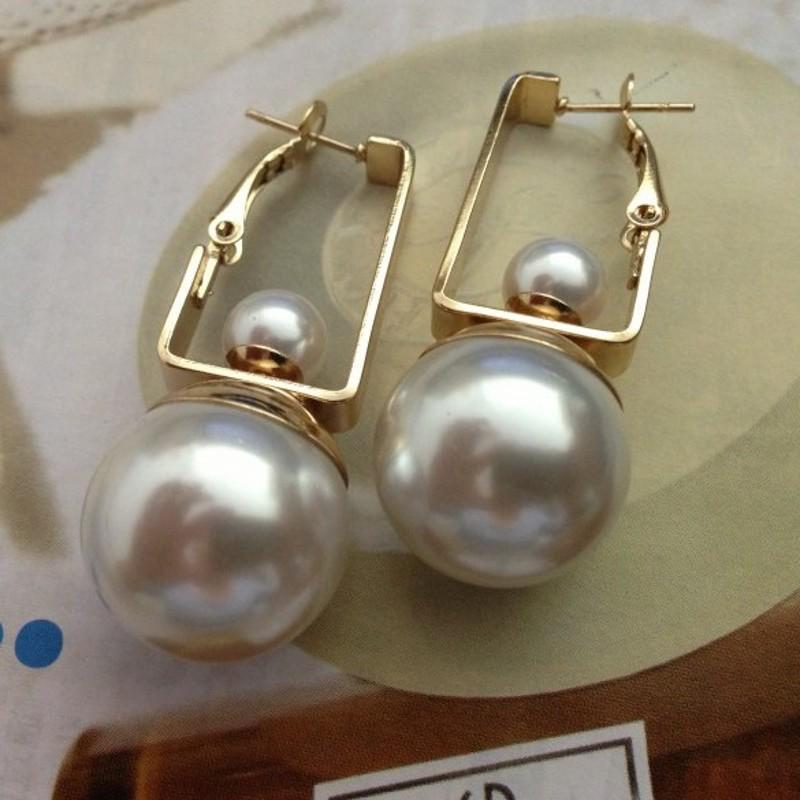 Korean Minimalist Double Pearl Square Alloy Earrings