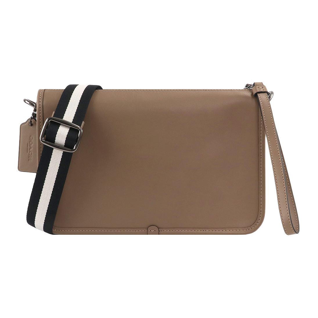

Coach Heritage 25 Two-Way Bag Solid Color Stripe Leather Clutch Shoulder Crossbody Bag Small Men Bags Khaki-Brown C1592-QBT03 Basic Set (Bag+Dust Bag)