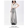 American Retro Style Smoky Gray High-end Wide-leg Jeans for Women, 2026 New Model, Drapey, Loose, Straight-leg, Floor-length Pants