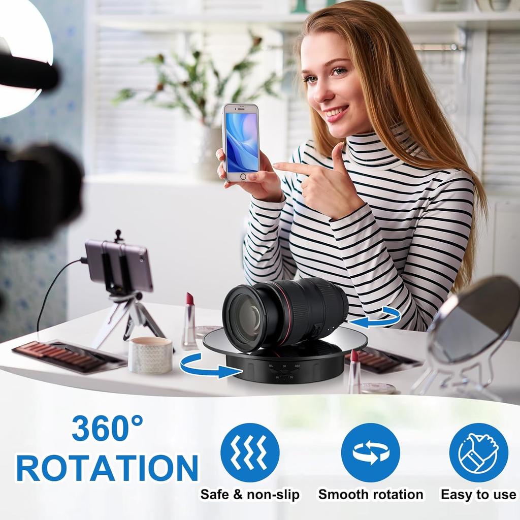 Rotating Display Stand 360 Electronic Turntable Display Spinner Stand with 7.87inch/17.6lbs Load Mirror Cover and USB