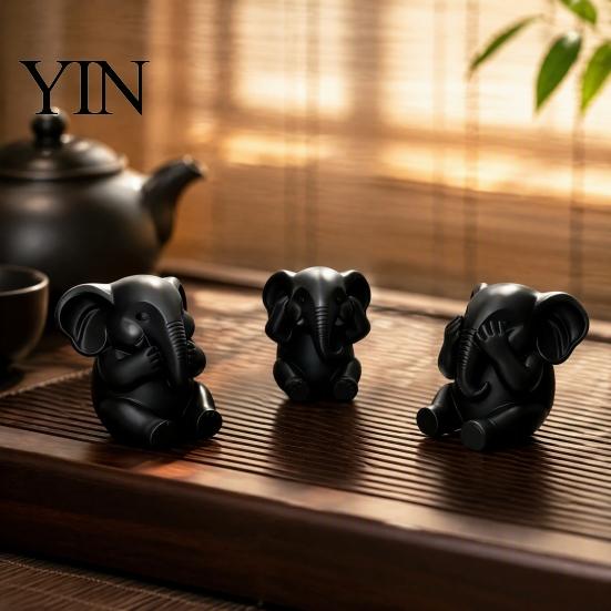 Symbolic Healing Gifts 3Pcs Elephants Figurine, 3D Printed No See Hear Speak Elephant Elegant Entrance Table Decor Statues, Minimalist Desktop