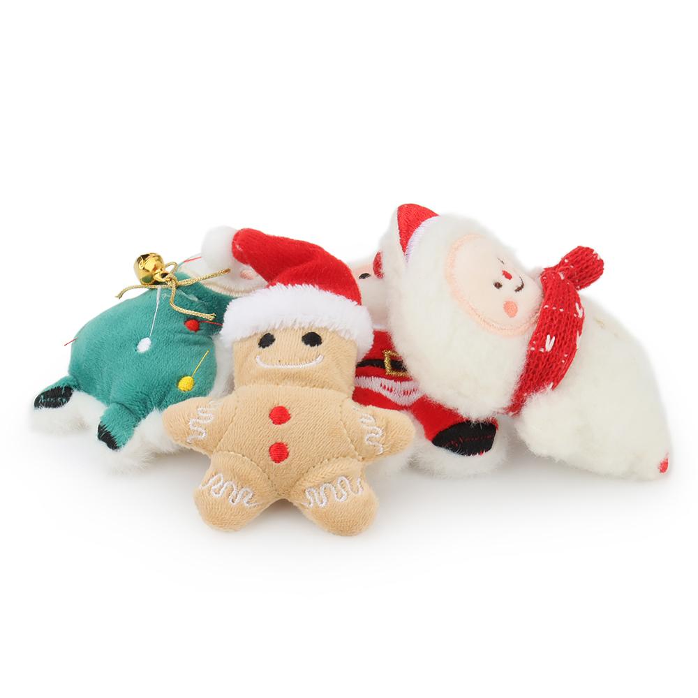 4pcs Plush Cat Toy Catnip Pet Toy For Kitten Cat Mint Christmas Gift Gingerbread Santa Claus