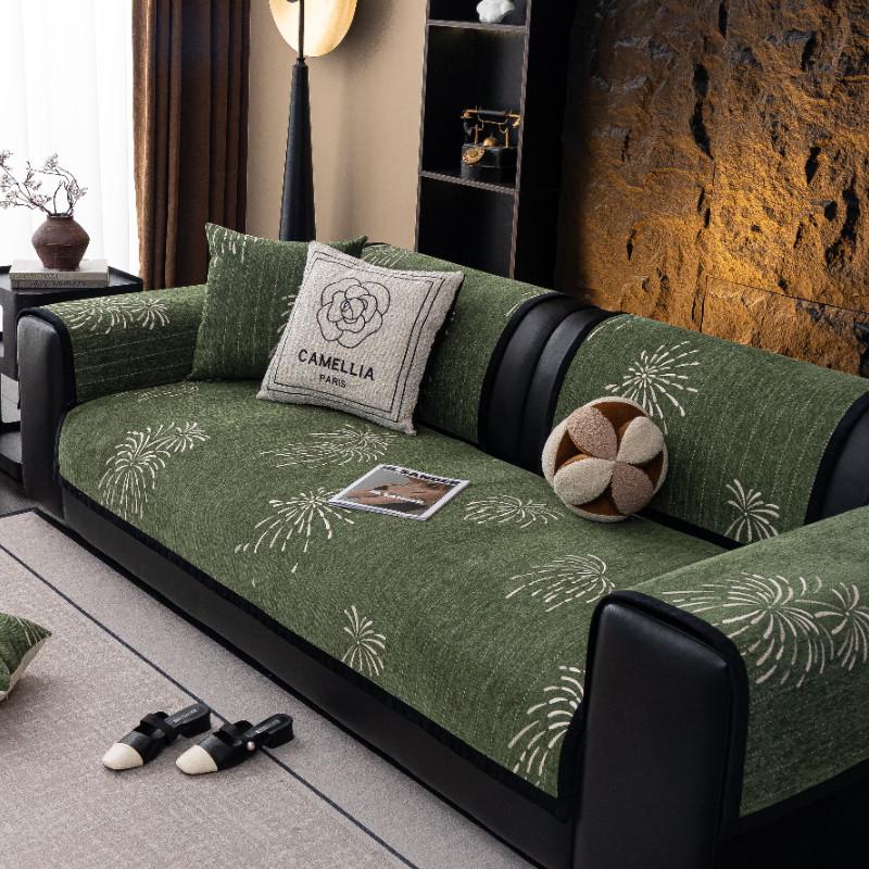 

1pcs Chenille Thick Soft Mat Four Seasons Universal Couch Cushion Hot Machine Washable Wear-resistant Furniture Protector 1seat 70x70cm-1pcs зелений