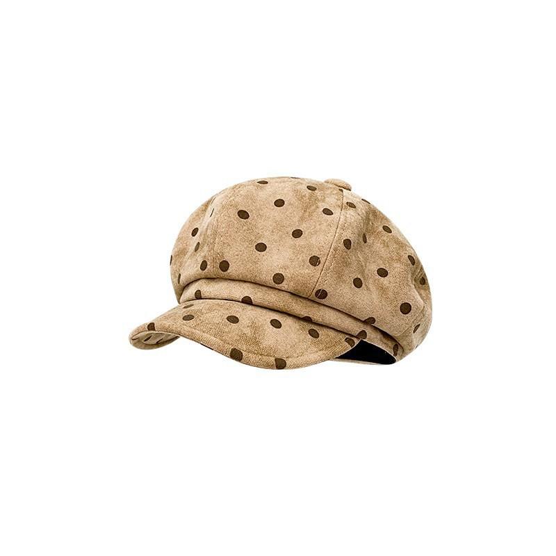 Korean Retro Polka Dot Octagonal Hat Women'S Early Autumn Big Head Circumference Soft Brim Literary Beret Fashion Newsboy Painter Hat