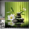 Black Stone Tower Zen Shower Curtain, Spa Decor Lotus Purple Orchid Flower and Bamboo, Cloth Fabric Bathroom Decor Accessory Set