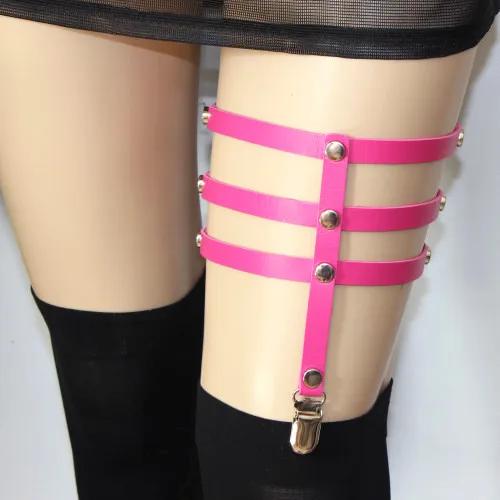 Inel de picior punk gotic cu trei rânduri, jartieră sexy de coapsă din piele PU, buclă de picior Harajuku, jartiere, hamuri pentru femei, petrecere club de striptease