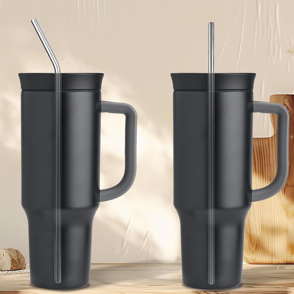 6pcs Stainless Steel Tumbler Straws Replacement for 40oz Cup, Reble Metal Water Bottle Straws with Cleaning Brush Compatible with Owala Part