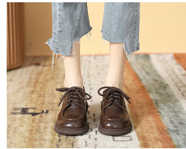 Women's Genuine Leather Lace-up Loafers - Spring/Summer 2024 Slip-on Flats with Soft Sole