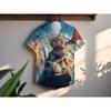 Neues lustiges Katze reitet T-Rex Dinosaurier Hawaiianisches Hemd für Männer Fantasy Pterosaurier Druck Kurzarm Strandhemden Unisex Kleidung