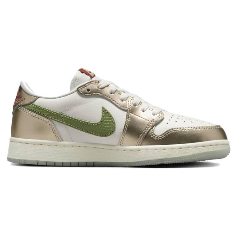 Air Jordan 1 Retro Low OG GS Année du Dragon Chaussures pour Enfants Or Voile Vert Pétrole FQ6593-100