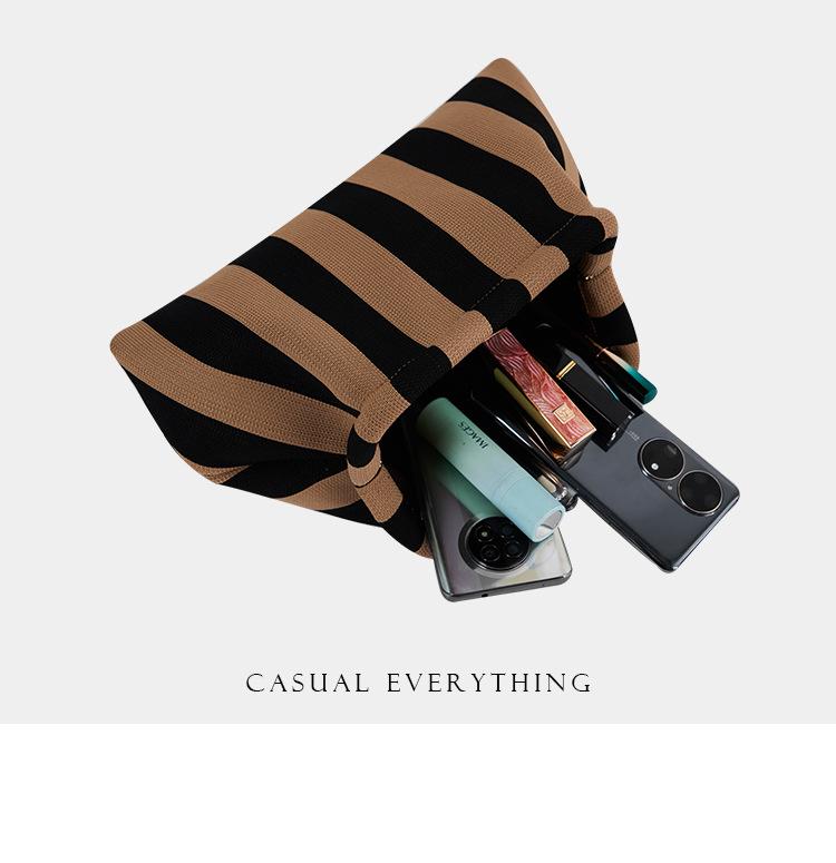2025 Versatile Striped Knitted Handbag: Cloud Design, Large Capacity, Color Block, Daily Use.