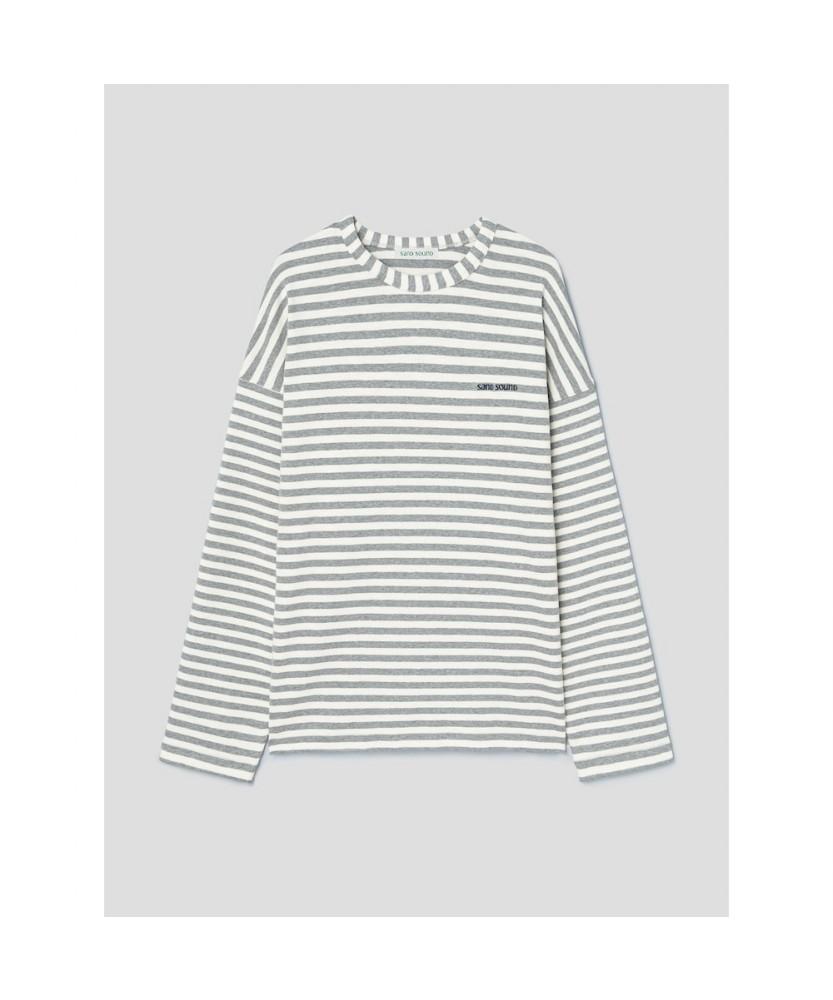 Saendeusaundeu (Unisex) Awning Stripe Long Sleeve T-Shirt Gray