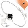 Women' Silver Bracelet 925 Silver Onyx Clover Italian Diamond