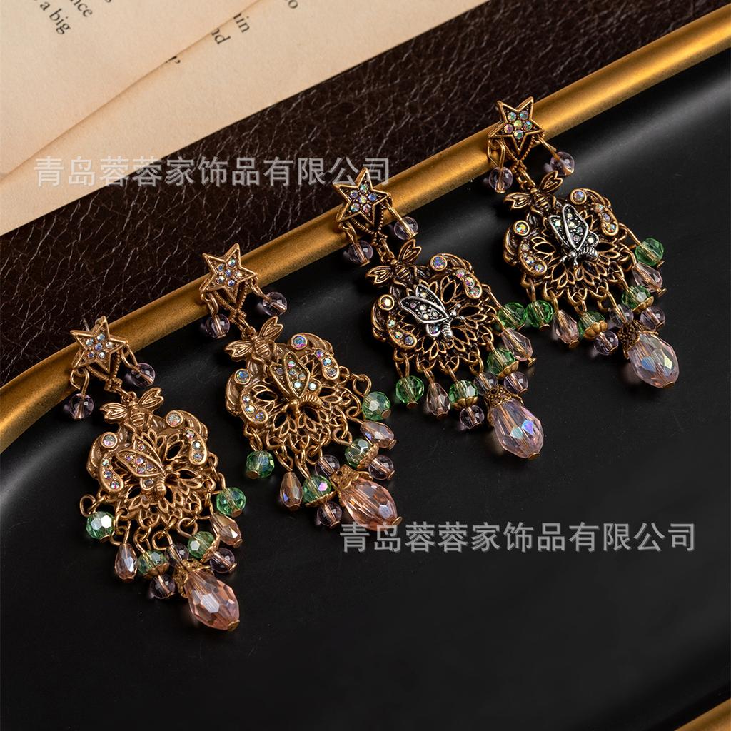 Retro Heavy Industry Tassel Temperament French Earrings Palace Style Banquet Fashionable Socialite Medieval