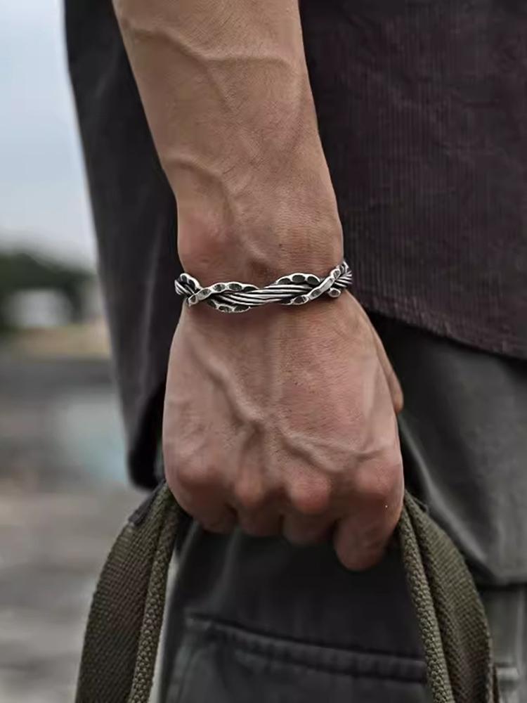 Vintage Thailändisches Silber Gehämmert Gewebt Armreif Armband Für Männer Frauen Hip Hop Mode Neuer Schmuck Geschenk Party Glamourös