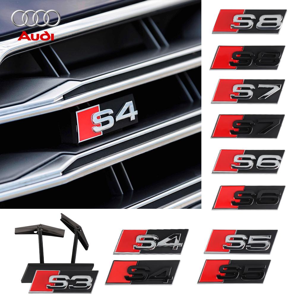 2026 3D ABS Chrome Black Grill Badge Car Front Grille Logo Decoration For Audi S3 S4 S5 S6 S7 S8 RS3 RS4 RS5 RS6 RS7 Auto Accessories