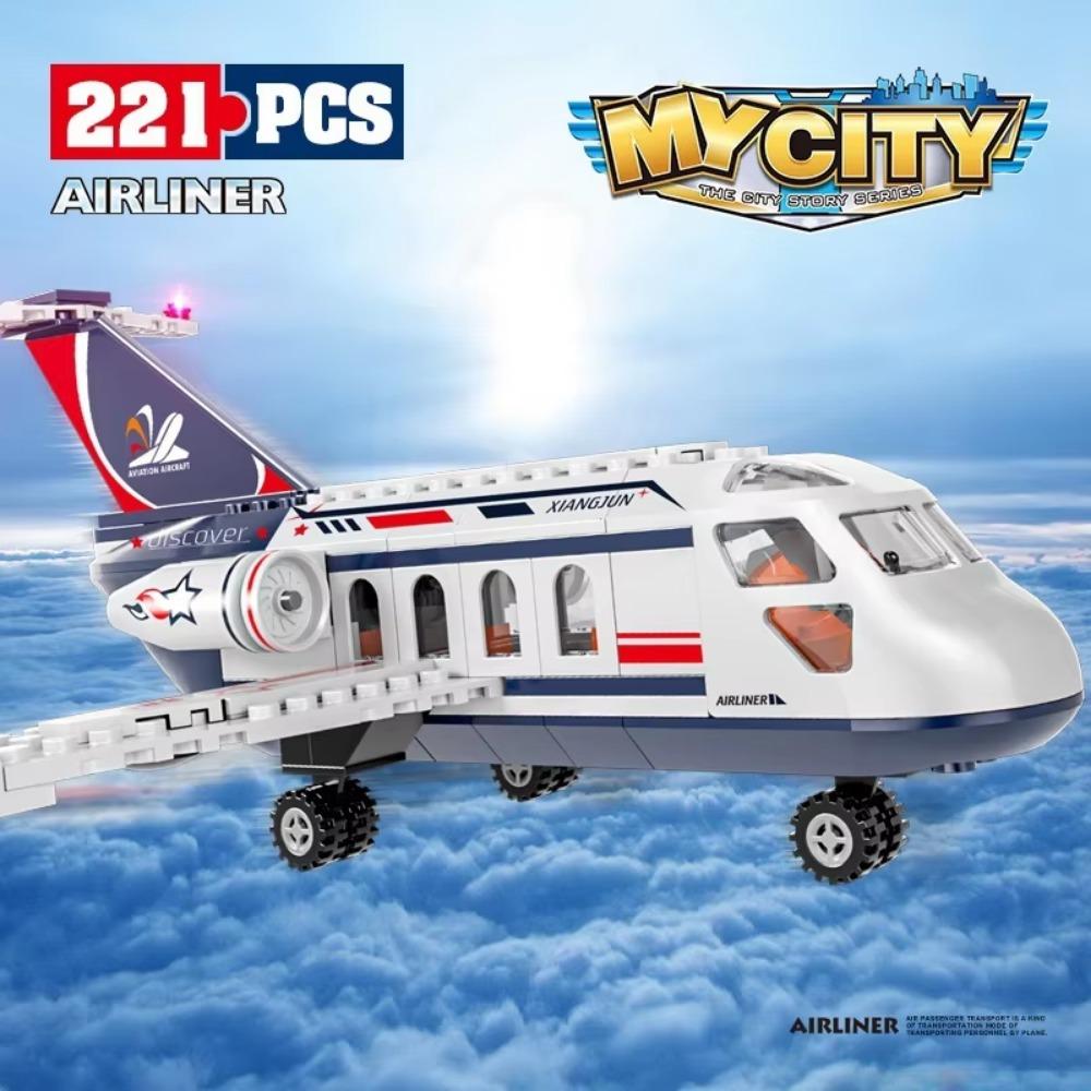 City Airplane International Passenger Plane Flight Model Building Blocks Airport Airlines Station Bricks Sets Kids Toy Technical