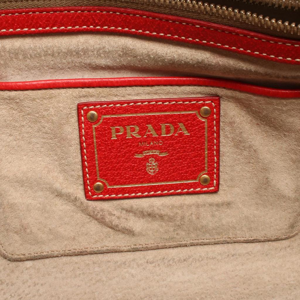 Used PRADA 2WAY Handbag BL0713 canvas leather Beige Red Used Women