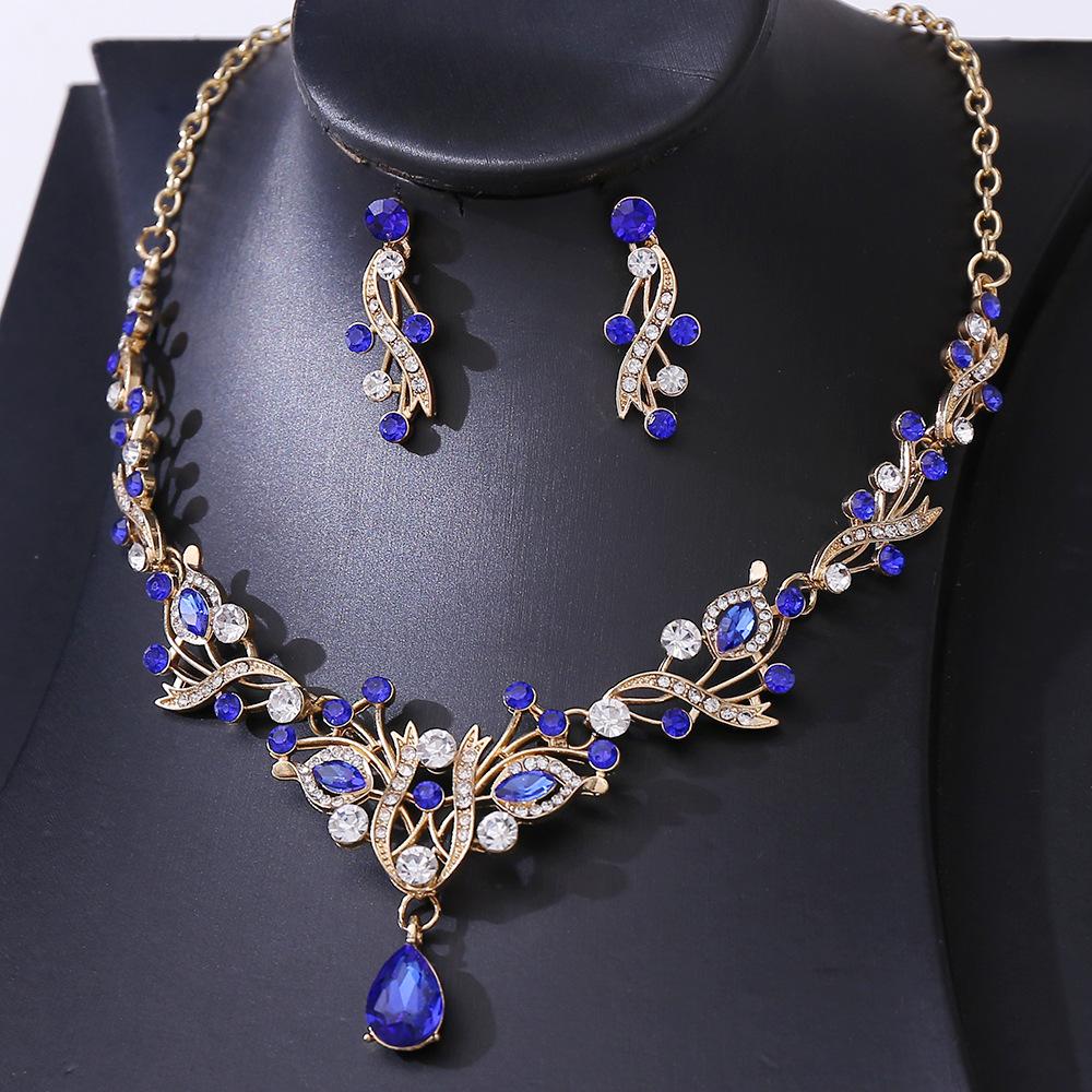 KMVEXO Bride Wedding Opal Crystal Necklace Earring Set Ladies Rhinestone Peacock Jewelry Sets Suitable for Party Festivals