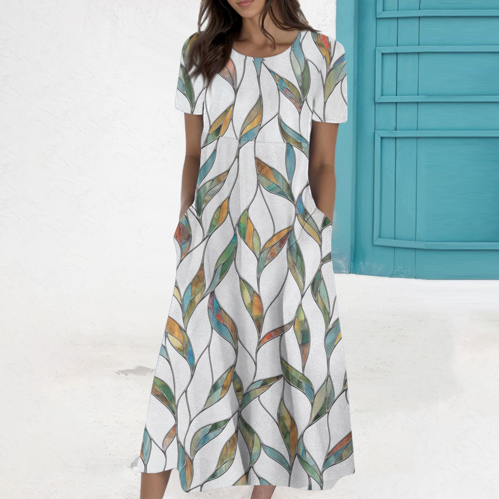 

Женское летнее повседневное модное платье с коротким рукавом и карманом с круглым вырезом M