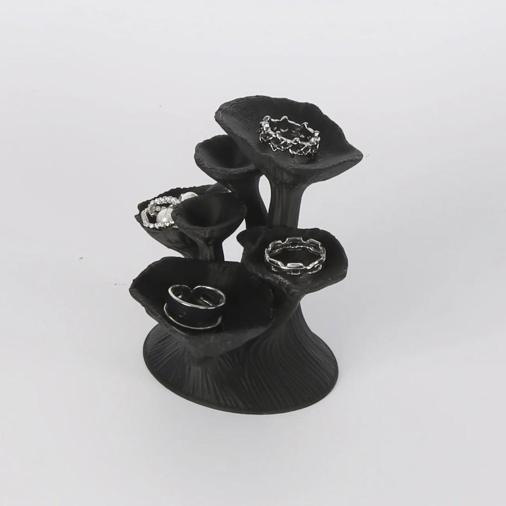 3D Printed Mushroom Jewelry Stand Black Glossy Ring Display Stand Jewelry Tray  Home Desk